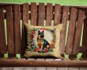 German Shepherd and Flowers Throw Pillow Machine Washable, Indoor Outdoor Decorative Pillow for Couch, Bed or Patio, 14Hx14W