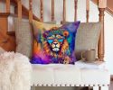 NEW Hippie Animal Lion Throw Pillow Machine Washable, Indoor Outdoor Decorative Pillow for Couch, Bed or Patio, 14Hx14W