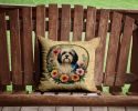 Havanese and Flowers Throw Pillow Machine Washable, Indoor Outdoor Decorative Pillow for Couch, Bed or Patio, 14Hx14W