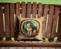 Alaskan Malamute and Flowers Throw Pillow Machine Washable, Indoor Outdoor Decorative Pillow for Couch, Bed or Patio, 14Hx14W