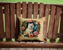 Japanese Spitz and Flowers Throw Pillow Machine Washable, Indoor Outdoor Decorative Pillow for Couch, Bed or Patio, 14Hx14W