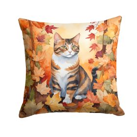 American Polydactyl Cat in Fall Leaves Throw Pillow Machine Washable, Indoor Outdoor Decorative Pillow for Couch, Bed or Patio, 18Hx18W