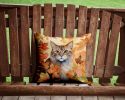 Dwelf Cat in Fall Leaves Throw Pillow Machine Washable, Indoor Outdoor Decorative Pillow for Couch, Bed or Patio, 14Hx14W