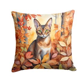 Abyssinian Cat in Fall Leaves Throw Pillow Machine Washable, Indoor Outdoor Decorative Pillow for Couch, Bed or Patio, 18Hx18W