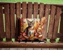 Abyssinian Cat in Fall Leaves Throw Pillow Machine Washable, Indoor Outdoor Decorative Pillow for Couch, Bed or Patio, 14Hx14W