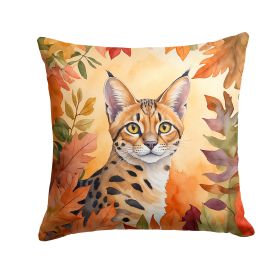 Serengeti Cat in Fall Leaves Throw Pillow Machine Washable, Indoor Outdoor Decorative Pillow for Couch, Bed or Patio, 18Hx18W