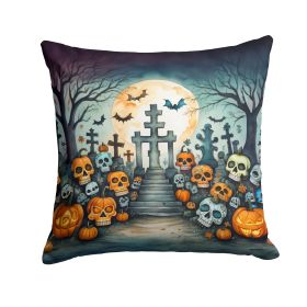 Calaveras Sugar Skulls Spooky Halloween Throw Pillow Machine Washable, Indoor Outdoor Decorative Pillow for Couch, Bed or Patio, 14Hx14W