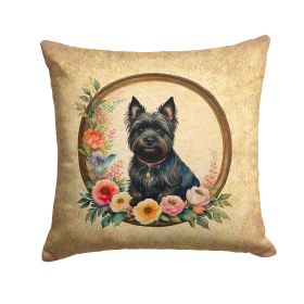 Cairn Terrier and Flowers Throw Pillow Machine Washable, Indoor Outdoor Decorative Pillow for Couch, Bed or Patio, 14Hx14W