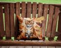 German Rex Cat in Fall Leaves Throw Pillow Machine Washable, Indoor Outdoor Decorative Pillow for Couch, Bed or Patio, 14Hx14W