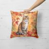 California Spangled Cat in Fall Leaves Throw Pillow Machine Washable, Indoor Outdoor Decorative Pillow for Couch, Bed or Patio, 18Hx18W