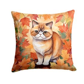 Exotic Shorthair Cat in Fall Leaves Throw Pillow Machine Washable, Indoor Outdoor Decorative Pillow for Couch, Bed or Patio, 18Hx18W