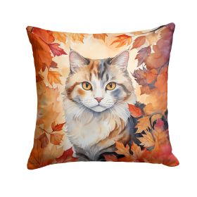 American Curl Cat in Fall Leaves Throw Pillow Machine Washable, Indoor Outdoor Decorative Pillow for Couch, Bed or Patio, 18Hx18W