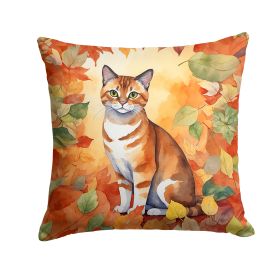 Malayan Cat in Fall Leaves Throw Pillow Machine Washable, Indoor Outdoor Decorative Pillow for Couch, Bed or Patio, 14Hx14W