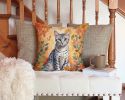 Egyptian Mau Cat in Fall Leaves Throw Pillow Machine Washable, Indoor Outdoor Decorative Pillow for Couch, Bed or Patio, 14Hx14W