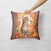 Ocicat Cat in Fall Leaves Throw Pillow Machine Washable, Indoor Outdoor Decorative Pillow for Couch, Bed or Patio, 18Hx18W