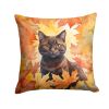 York Chocolate Cat in Fall Leaves Throw Pillow Machine Washable, Indoor Outdoor Decorative Pillow for Couch, Bed or Patio, 18Hx18W