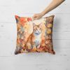 Ural Rex Cat in Fall Leaves Throw Pillow Machine Washable, Indoor Outdoor Decorative Pillow for Couch, Bed or Patio, 18Hx18W