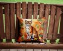 Malayan Cat in Fall Leaves Throw Pillow Machine Washable, Indoor Outdoor Decorative Pillow for Couch, Bed or Patio, 14Hx14W