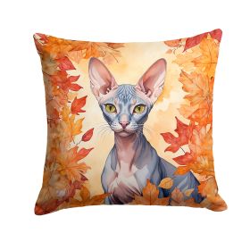 Peterbald Cat in Fall Leaves Throw Pillow Machine Washable, Indoor Outdoor Decorative Pillow for Couch, Bed or Patio, 18Hx18W