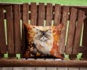 Persian Cat in Fall Leaves Throw Pillow Machine Washable, Indoor Outdoor Decorative Pillow for Couch, Bed or Patio, 14Hx14W