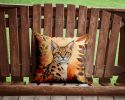 Serengeti Cat in Fall Leaves Throw Pillow Machine Washable, Indoor Outdoor Decorative Pillow for Couch, Bed or Patio, 14Hx14W