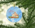 Merry Christmas Japanese Spitz Ceramic Ornament Christmas Tree Hanging Decorations for Home Christmas Holiday, Party, Gift, 3 in, Multicolor