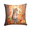 Ocicat Cat in Fall Leaves Throw Pillow Machine Washable, Indoor Outdoor Decorative Pillow for Couch, Bed or Patio, 18Hx18W