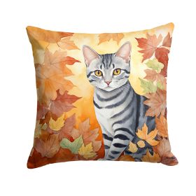 American Shorthair Cat in Fall Leaves Throw Pillow Machine Washable, Indoor Outdoor Decorative Pillow for Couch, Bed or Patio, 14Hx14W