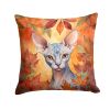 Sphynx Cat in Fall Leaves Throw Pillow Machine Washable, Indoor Outdoor Decorative Pillow for Couch, Bed or Patio, 18Hx18W