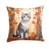 American Wirehair Cat in Fall Leaves Throw Pillow Machine Washable, Indoor Outdoor Decorative Pillow for Couch, Bed or Patio, 18Hx18W