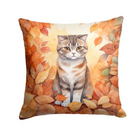 Scottish Fold Cat in Fall Leaves Throw Pillow Machine Washable, Indoor Outdoor Decorative Pillow for Couch, Bed or Patio, 18Hx18W