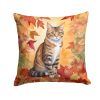 California Spangled Cat in Fall Leaves Throw Pillow Machine Washable, Indoor Outdoor Decorative Pillow for Couch, Bed or Patio, 18Hx18W