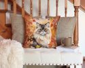 Persian Cat in Fall Leaves Throw Pillow Machine Washable, Indoor Outdoor Decorative Pillow for Couch, Bed or Patio, 14Hx14W