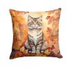 Selkirk Rex Cat in Fall Leaves Throw Pillow Machine Washable, Indoor Outdoor Decorative Pillow for Couch, Bed or Patio, 18Hx18W