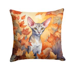 Oriental Shorthair Cat in Fall Leaves Throw Pillow Machine Washable, Indoor Outdoor Decorative Pillow for Couch, Bed or Patio, 14Hx14W