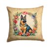 German Shepherd and Flowers Throw Pillow Machine Washable, Indoor Outdoor Decorative Pillow for Couch, Bed or Patio, 14Hx14W