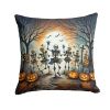 Dancing Skeletons Spooky Halloween Throw Pillow Machine Washable, Indoor Outdoor Decorative Pillow for Couch, Bed or Patio, 14Hx14W