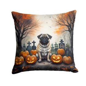 Fawn Pug Spooky Halloween Throw Pillow Machine Washable, Indoor Outdoor Decorative Pillow for Couch, Bed or Patio, 14Hx14W