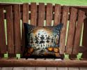 Dancing Skeletons Spooky Halloween Throw Pillow Machine Washable, Indoor Outdoor Decorative Pillow for Couch, Bed or Patio, 14Hx14W