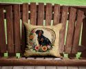 Gordon Setter and Flowers Throw Pillow Machine Washable, Indoor Outdoor Decorative Pillow for Couch, Bed or Patio, 14Hx14W