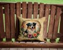 Australian Shepherd and Flowers Throw Pillow Machine Washable, Indoor Outdoor Decorative Pillow for Couch, Bed or Patio, 14Hx14W