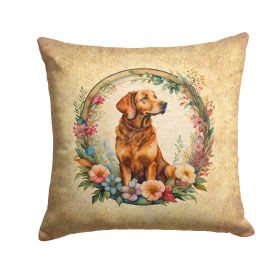 Chesapeake Bay Retriever and Flowers Throw Pillow Machine Washable, Indoor Outdoor Decorative Pillow for Couch, Bed or Patio, 14Hx14W