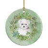 Bichon Frise Puppy Christmas Wreath Ceramic Ornament Christmas Tree Hanging Decorations for Home Christmas Holiday, Party, Gift, 3 in, Multicolor