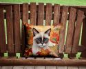 Snowshoe Cat in Fall Leaves Throw Pillow Machine Washable, Indoor Outdoor Decorative Pillow for Couch, Bed or Patio, 14Hx14W