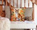 Malayan Cat in Fall Leaves Throw Pillow Machine Washable, Indoor Outdoor Decorative Pillow for Couch, Bed or Patio, 14Hx14W