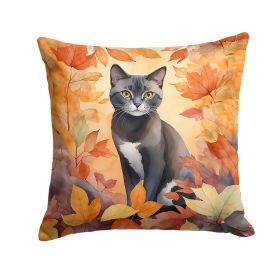 Asian Cat in Fall Leaves Throw Pillow Machine Washable, Indoor Outdoor Decorative Pillow for Couch, Bed or Patio, 14Hx14W