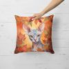 Sphynx Cat in Fall Leaves Throw Pillow Machine Washable, Indoor Outdoor Decorative Pillow for Couch, Bed or Patio, 18Hx18W