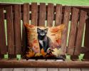 Asian Cat in Fall Leaves Throw Pillow Machine Washable, Indoor Outdoor Decorative Pillow for Couch, Bed or Patio, 14Hx14W