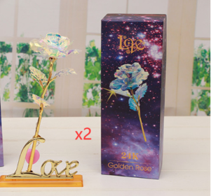 24K Luminous Color Gold Rose Flower Set (Option: Base no loghtX2)