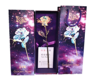 24K Luminous Color Gold Rose Flower Set (Option: Vibration Swith)